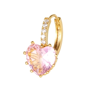 Elegant 18K gold plated hoop earrings with a pink heart zircon and sparkling white crystals