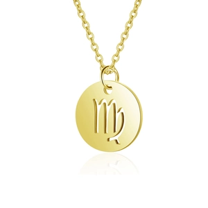 Minimalist 14K gold plated stainless steel Virgo zodiac cutout round pendant necklace