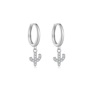 925 Sterling Silver Cactus Drop Earrings with Clear Zirconia and 18K Gold Plating