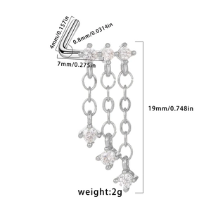 Spécifications de taille pour piercing de nez en L avec pendentifs triples en zircon