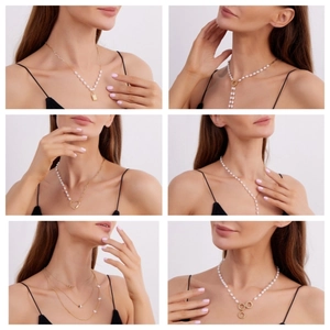Elegant titanium steel necklaces with pearls and gold pendants in various styles