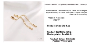 Detailed view of 14K gold plated jewelry extender chains and lobster clasps for DIY sets