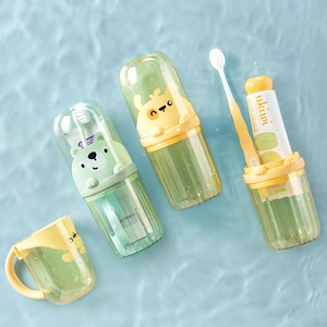 Portable Travel Toothbrush Holder Wash Cup Plastic Semi Transparent Case For Camping Business Trip Cartoon Bear Dog Design