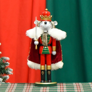 Nutcracker Mouse King Figure Wooden Christmas Decoration With Velvet Cloak Faux Fur Collar Gold Crown Sword For Desktop