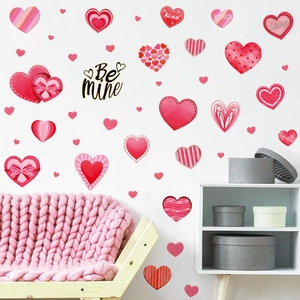 Valentine's Day heart wall stickers with Be Mine and Kiss text for home decoration