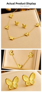 Detailed close-up of golden butterfly jewelry set showing radiant wing textures