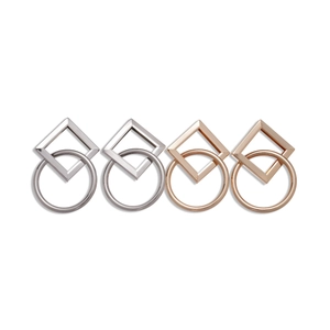 Minimalist geometric square and circle interlocking earrings in silver and rose gold