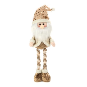 Detail of a Christmas gnome doll with sequined gold hat and long plush beard decor