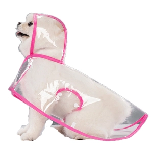 Transparent waterproof pet raincoat with pink trim for small dogs on white background
