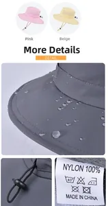 Dettagli del cappello da sole in nylon impermeabile con rete traspirante e cordino regolabile