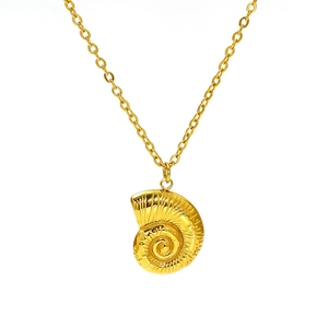 18K gold plated stainless steel necklace featuring a textured nautilus shell pendant