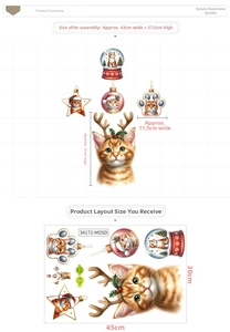 Detailed view of Christmas cat wall stickers dimensions and layout for holiday home decor