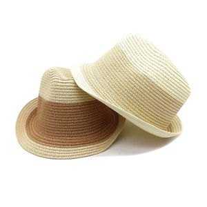 Two-tone straw jazz hats in dark brown and beige for summer outdoor beach travel wear