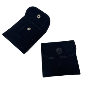 Two premium black velvet jewelry pouches with snap button closure on white background