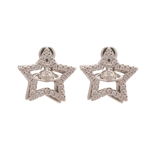 Silver star-shaped stud earrings with sparkling cubic zirconia and saturn charm detail