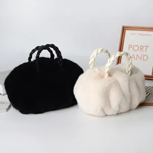 Faux Fur Handbag Pleated Cloud Pouch Plush Braided Handle Crossbody Purse For Women Winter Autumn Fashion