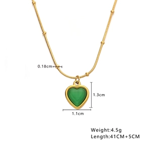 Elegant 18k gold plated stainless steel heart necklace with green opal stone pendant