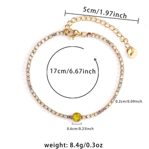 Bracelet en acier inoxydable plaqué or 18 carats avec zircon jaune et mesures précises