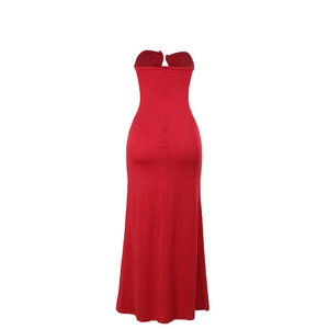 Detail of red slim fit tube dress showing the back invisible zipper closure and seams