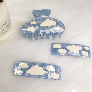 Acetate Hair Claws And Clips Blue Sky White Clouds Pattern Original Design Hair Styling Accessory For Women