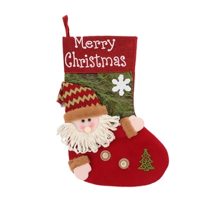 Calza natalizia con Babbo Natale 3D e ricamo Merry Christmas per regali e dolciumi
