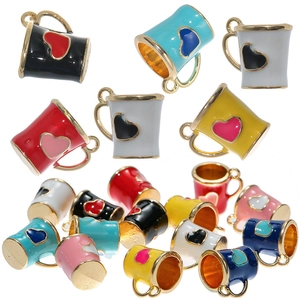 Enamel heart teacup charms in multiple colors with gold plating for DIY jewelry making