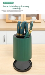 Macro view of detachable base for easy cleaning of the luxury green rotating knife holder