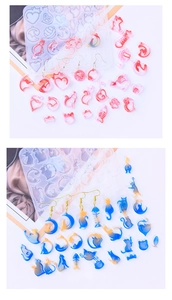 Detailed view of cat-themed silicone molds with resin earrings in moon and paw shapes