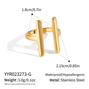 Detailed size specifications for the gold dual-rail stainless steel open ring