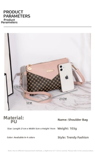 Pink and brown PU leather crossbody bag dimensions 21x5x14 cm with floral pattern detail