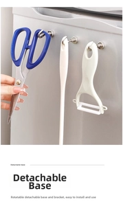 Strong magnetic hook base with scissors and kitchen tools on a refrigerator side