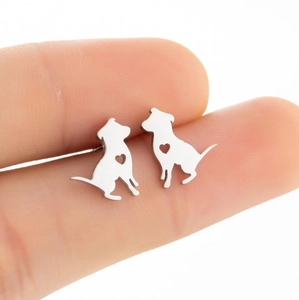 Boucles d'oreilles chiot minimalistes avec découpe en cœur en métal argenté poli