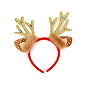 Christmas reindeer antler headband with gold glitter and red bells for holiday parties