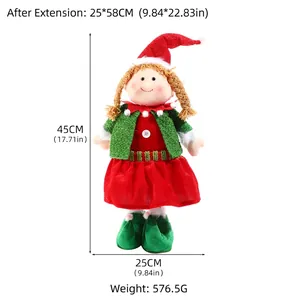 Adorable plush Christmas elf doll decoration with telescopic legs and red sequined hat