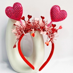 Red and pink sequin heart headband for Valentine's Day party hair accessory decor