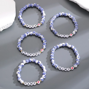 Bracciali in ceramica bianca e blu con scritte Grandma, Mama, Nana e Mimi