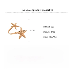 Detailed specs of rose gold starfish arm cuff made of iron, size 9.5cm x 7cm
