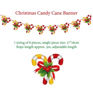 Christmas candy cane bunting banner with 8 pieces measuring 17x16cm and a 3m long cord