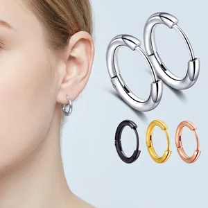 Minimalist titanium steel hoop earrings for men and women in four metallic finishes