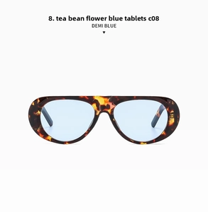 Detailed view of Demi Blue oval sunglasses model C08 with high-quality metal hinges
