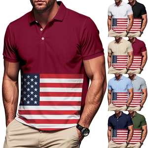 Men's casual short sleeve Polo shirt featuring a US flag print in multiple color options