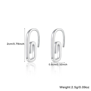 Detailed dimensions of silver paperclip earrings with height and weight measurements