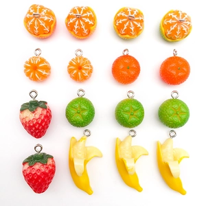 Set of 16 mini acrylic fruit pendants including orange and strawberry for DIY jewelry