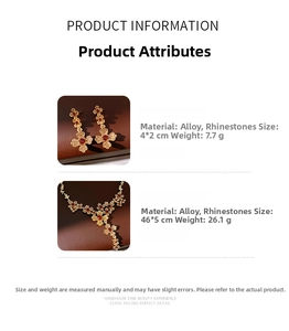 Detailed size specifications for vintage crystal flower necklace and earring jewelry set