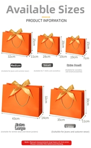 Detailed size guide chart for paper gift bags with dimensions for various shopping needs