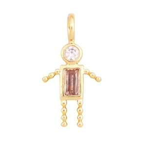 Vue détaillée du pendentif garçon en laiton plaqué or 18K avec zircons roses et champagne