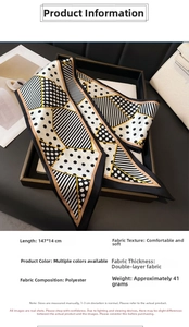 Polka dot silk scarf in premium gift box, double-layered polyester 147x14cm long narrow tie