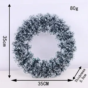 Detailed dimensions of the 35cm green and white Christmas tinsel wreath decoration