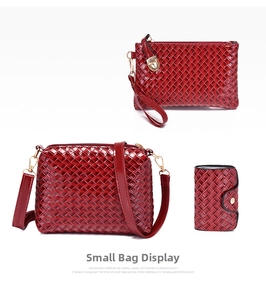 Three-piece set of wine red woven texture bags including crossbody and clutches