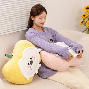 Cute fruit-shaped seal plush pillow in pear and peach designs for home decor